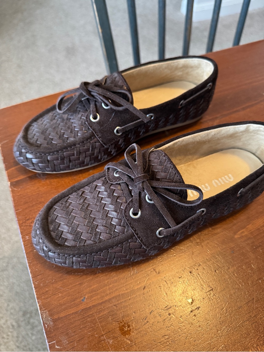 Miu Miu leather suede moccasin loafers